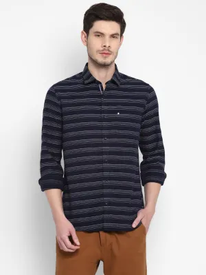 Stripe Navy Blue Slim Fit Causal Shirt