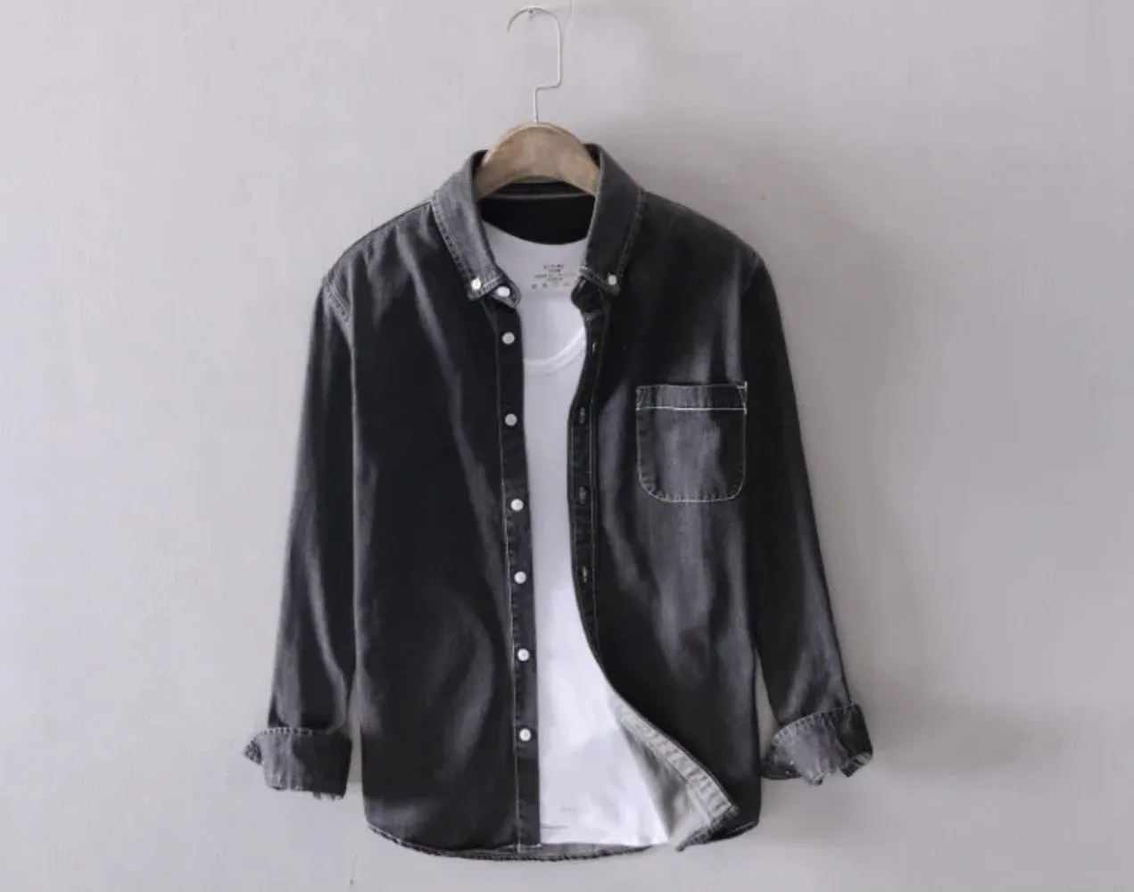 Trendy Solid Retro Denim Shirt