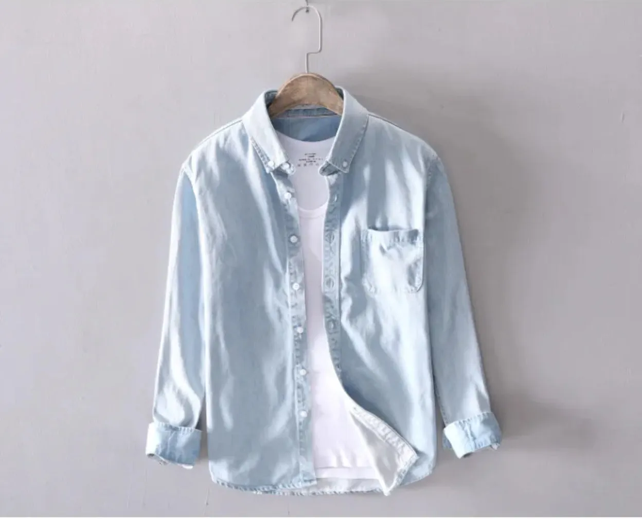 Trendy Solid Retro Denim Shirt