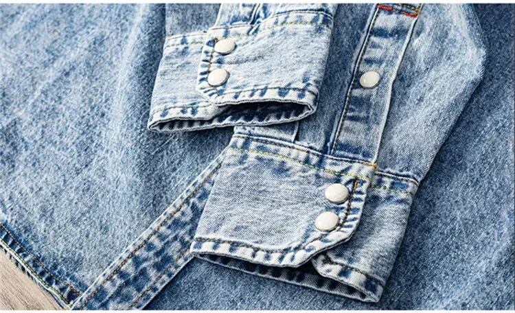 Trendy Solid Retro Denim Shirt