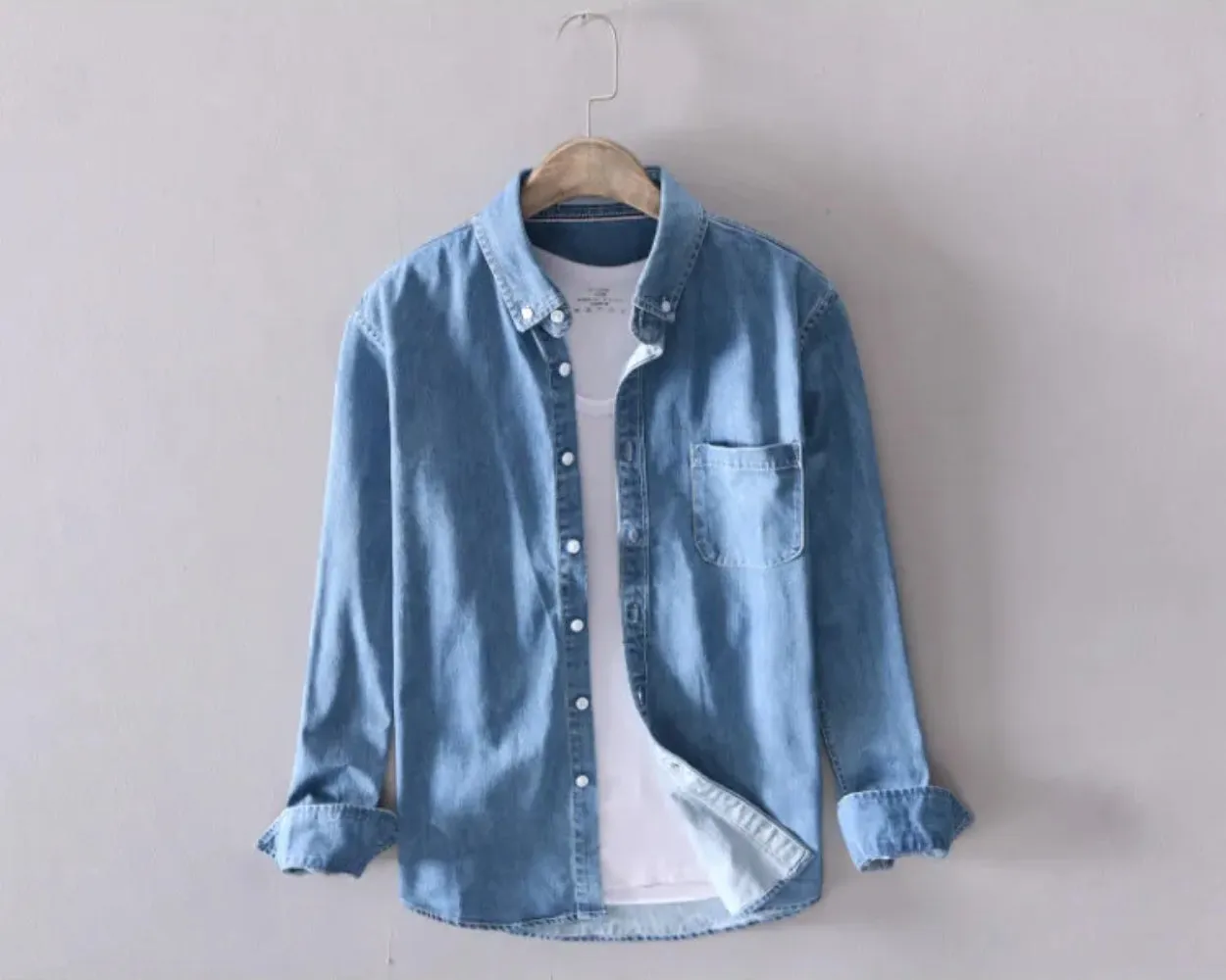 Trendy Solid Retro Denim Shirt