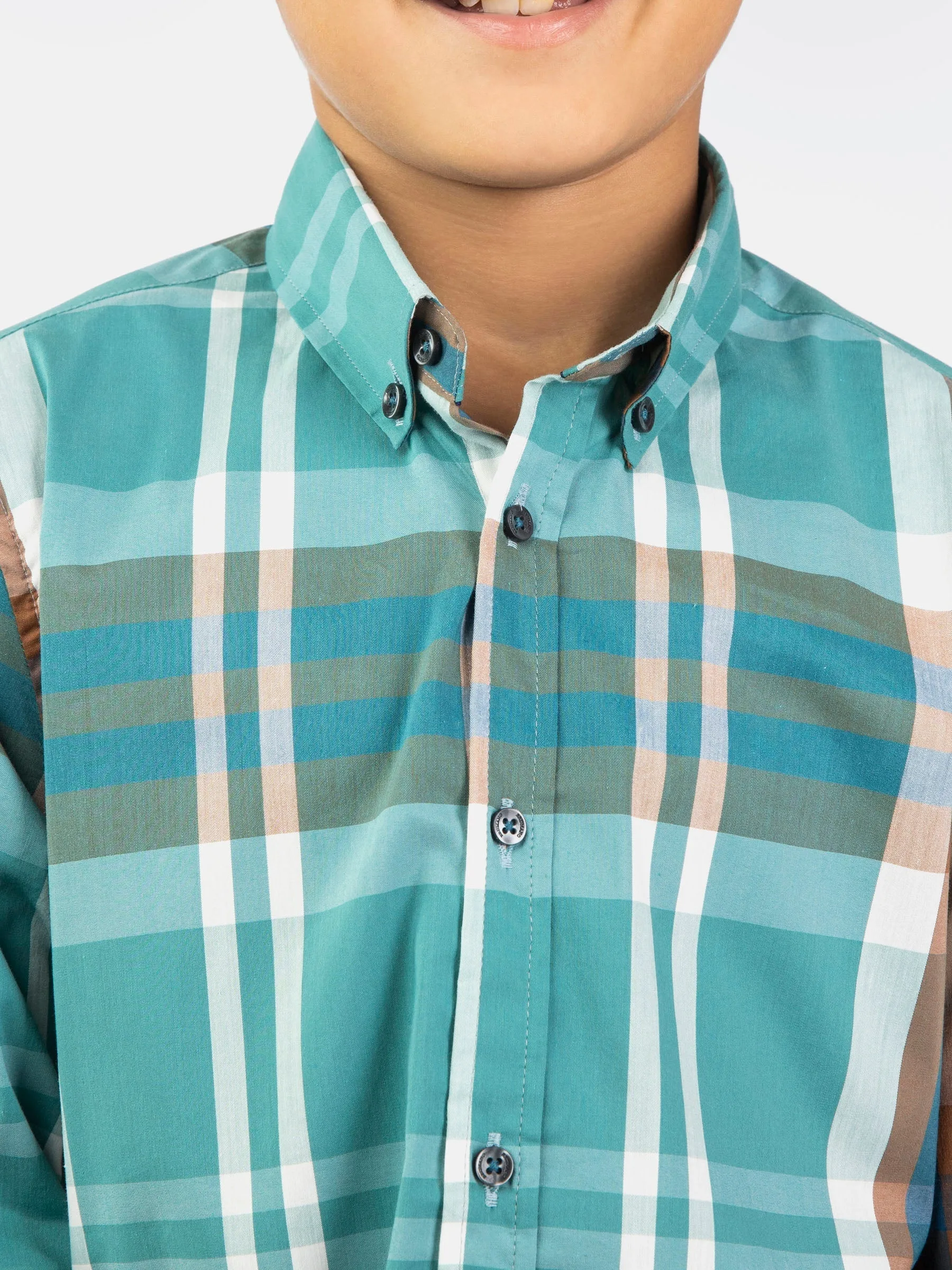 Turquoise & Brown Large Check Casual Shirt