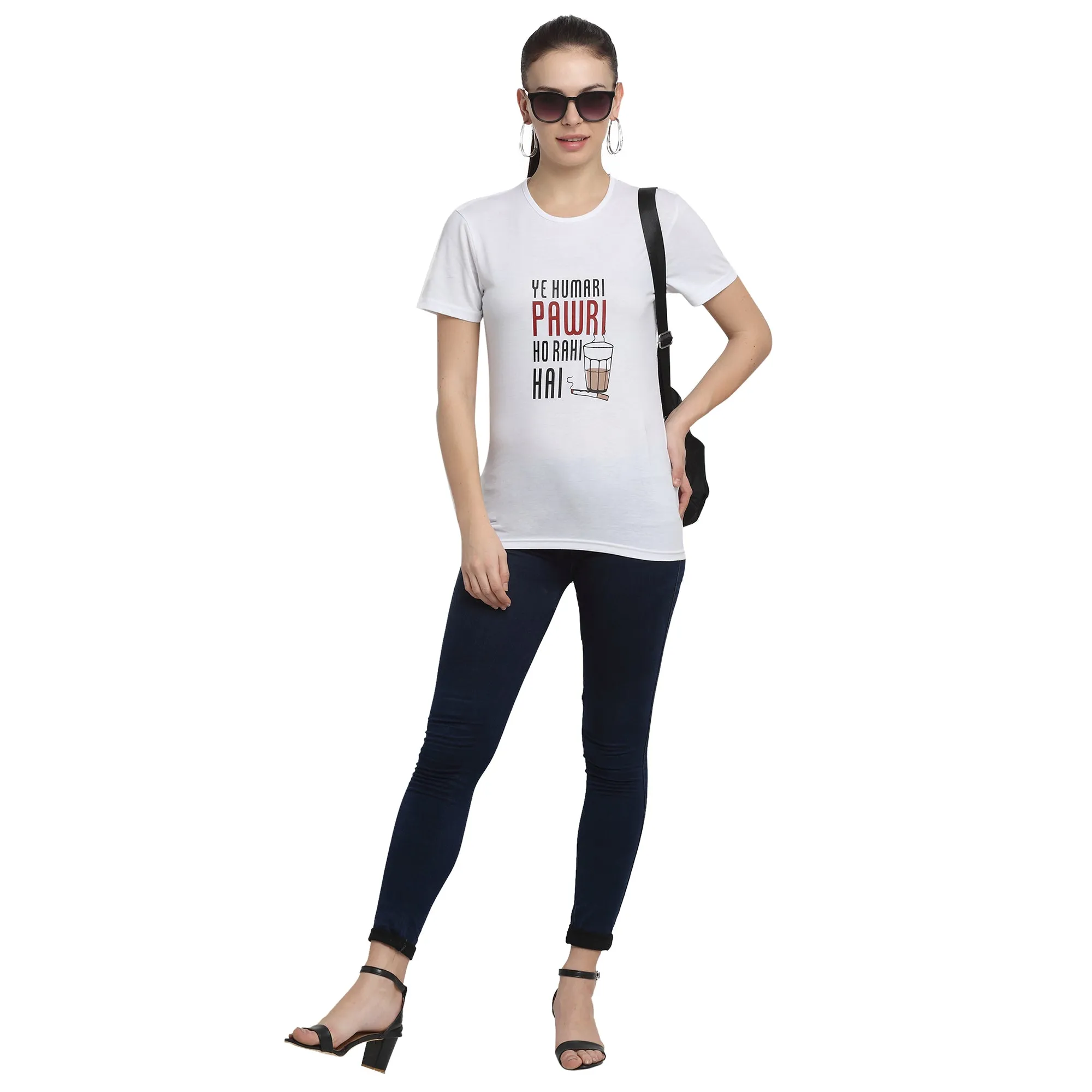 Vimal Jonney White Half Sleeve T-shirt For Women's