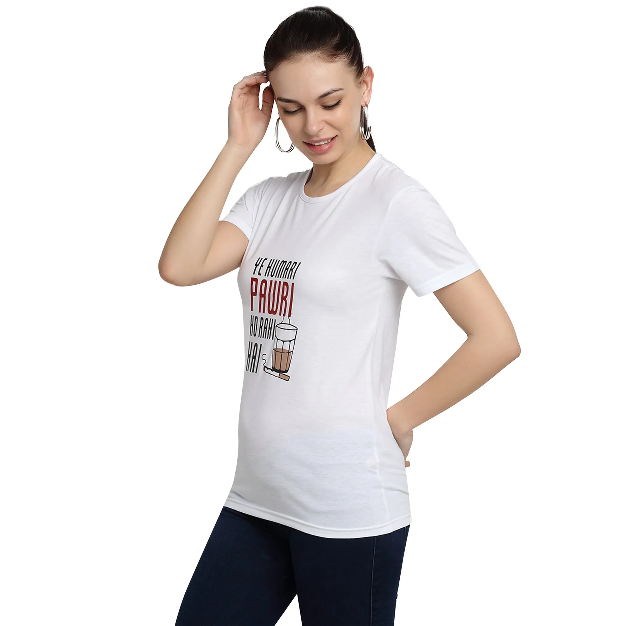 Vimal Jonney White Half Sleeve T-shirt For Women's