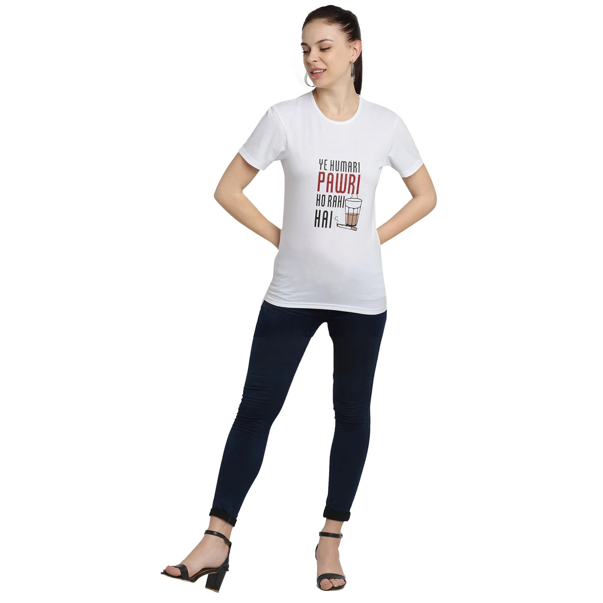 Vimal Jonney White Half Sleeve T-shirt For Women's