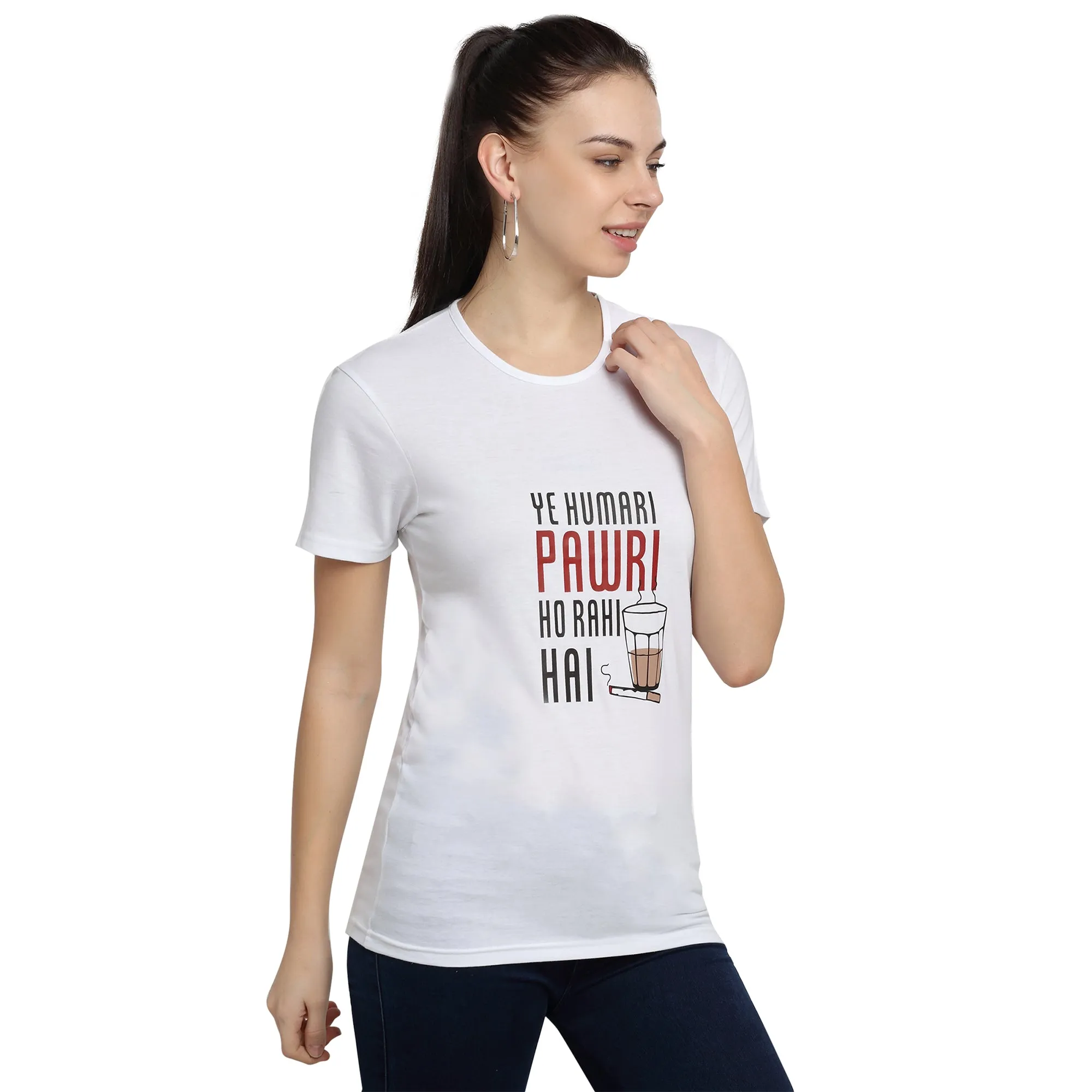 Vimal Jonney White Half Sleeve T-shirt For Women's