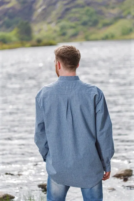 Vintage Granddad Shirt - white stripes on blue/grey ground - Lee Valley