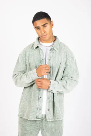 Washed Acid Green Corduroy Relaxed Shirt