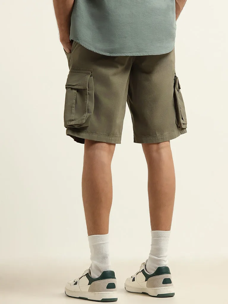 WES Casuals Green Relaxed Fit Cargo Shorts