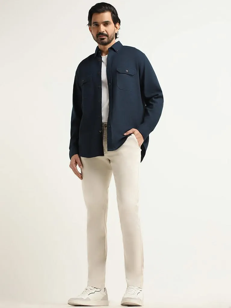 WES Casuals Navy Cotton Relaxed Fit Shirt