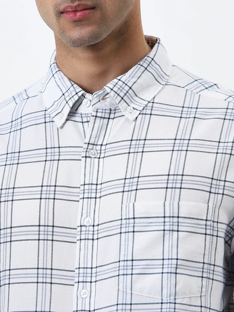 WES Casuals White Checkered Relaxed-Fit Cotton Shirt