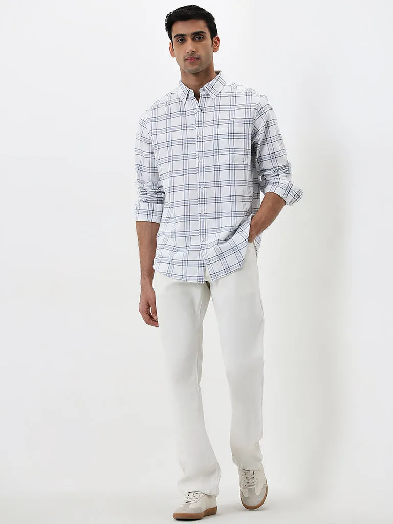 WES Casuals White Checkered Relaxed-Fit Cotton Shirt