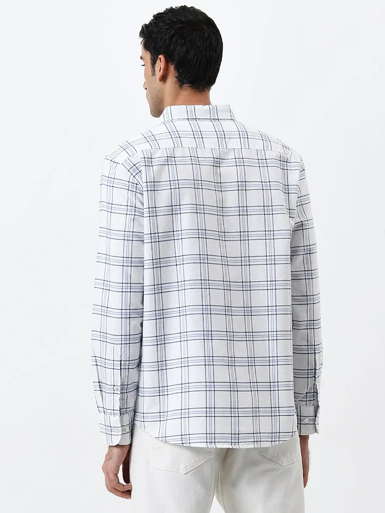 WES Casuals White Checkered Relaxed-Fit Cotton Shirt