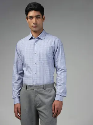 WES Formals Checked Blue Cotton Relaxed-Fit Shirt