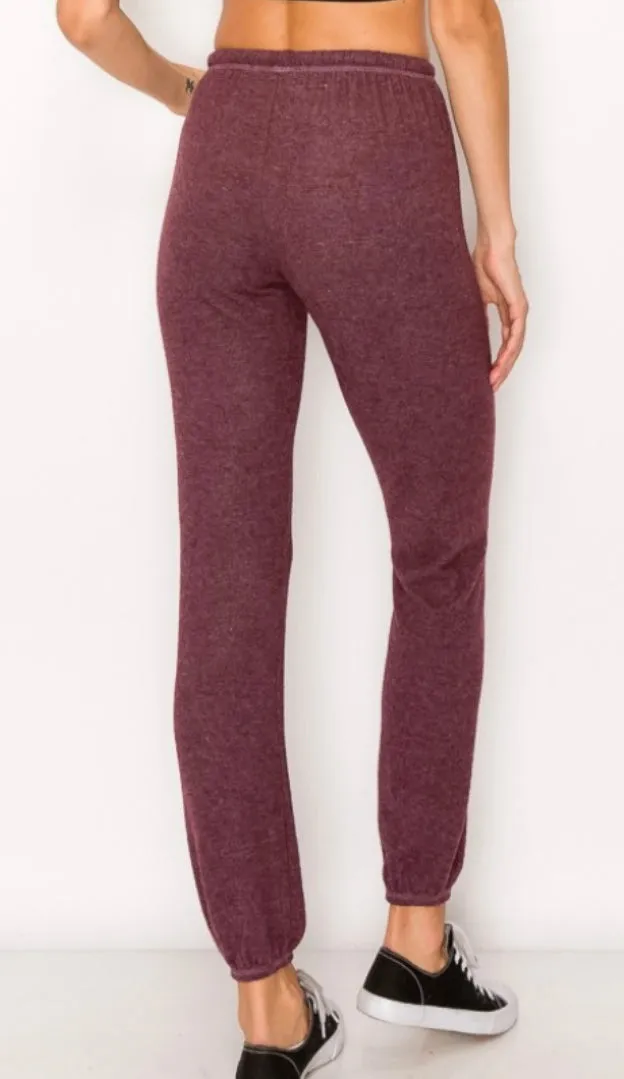 Winter cherry lounge cozy brushed jersey pants with elastic drawstring pants with elastic at ankles