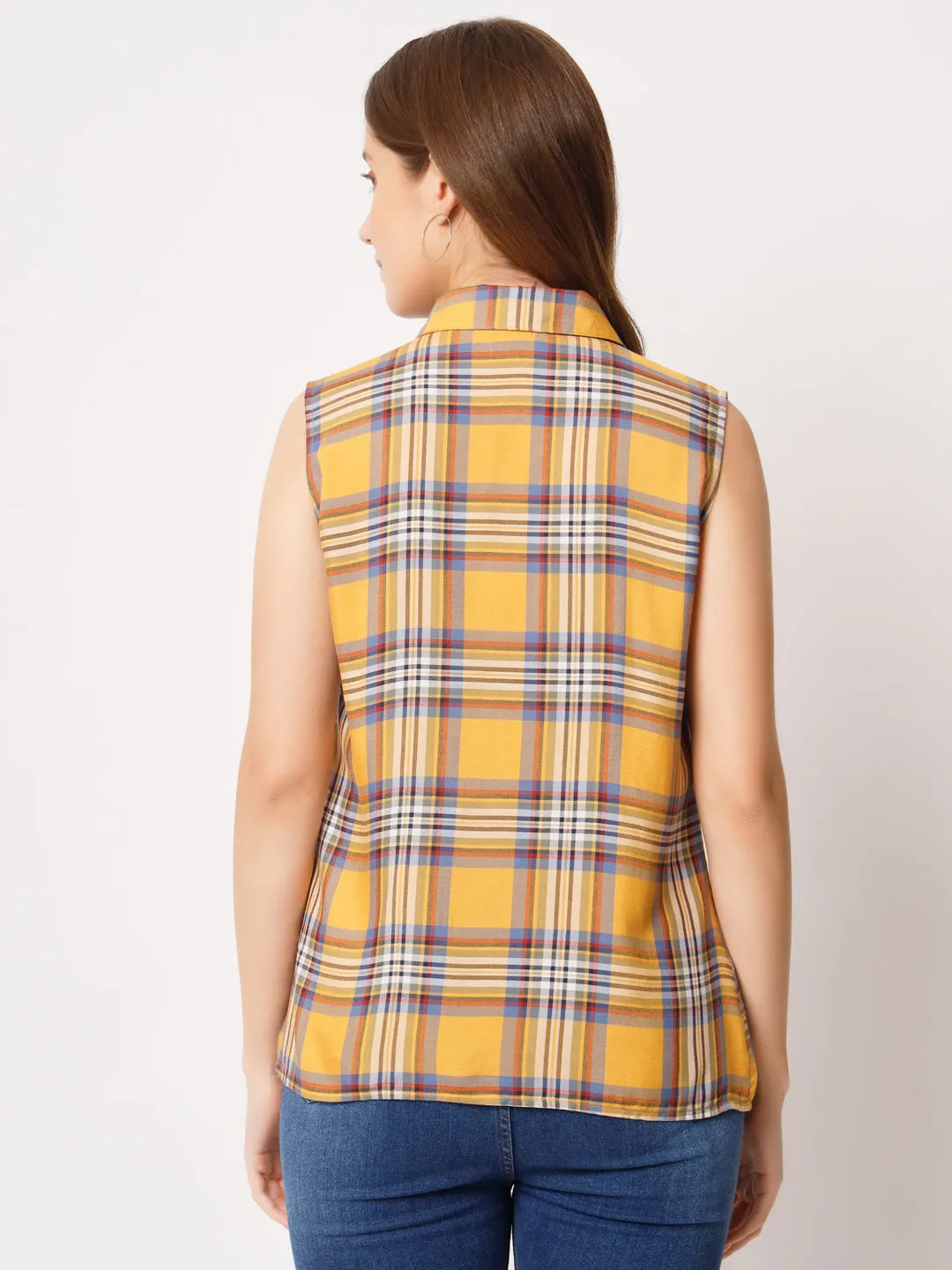 Women Tartan Checked Sleeveless Shirt