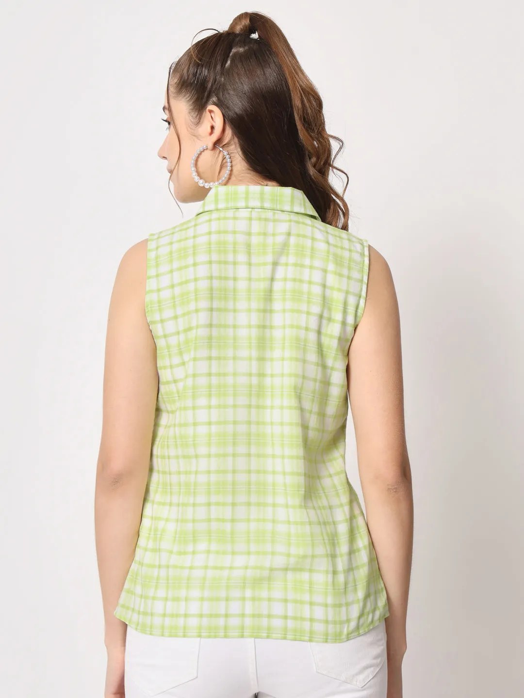 Women's Check Shirt Style Green Top