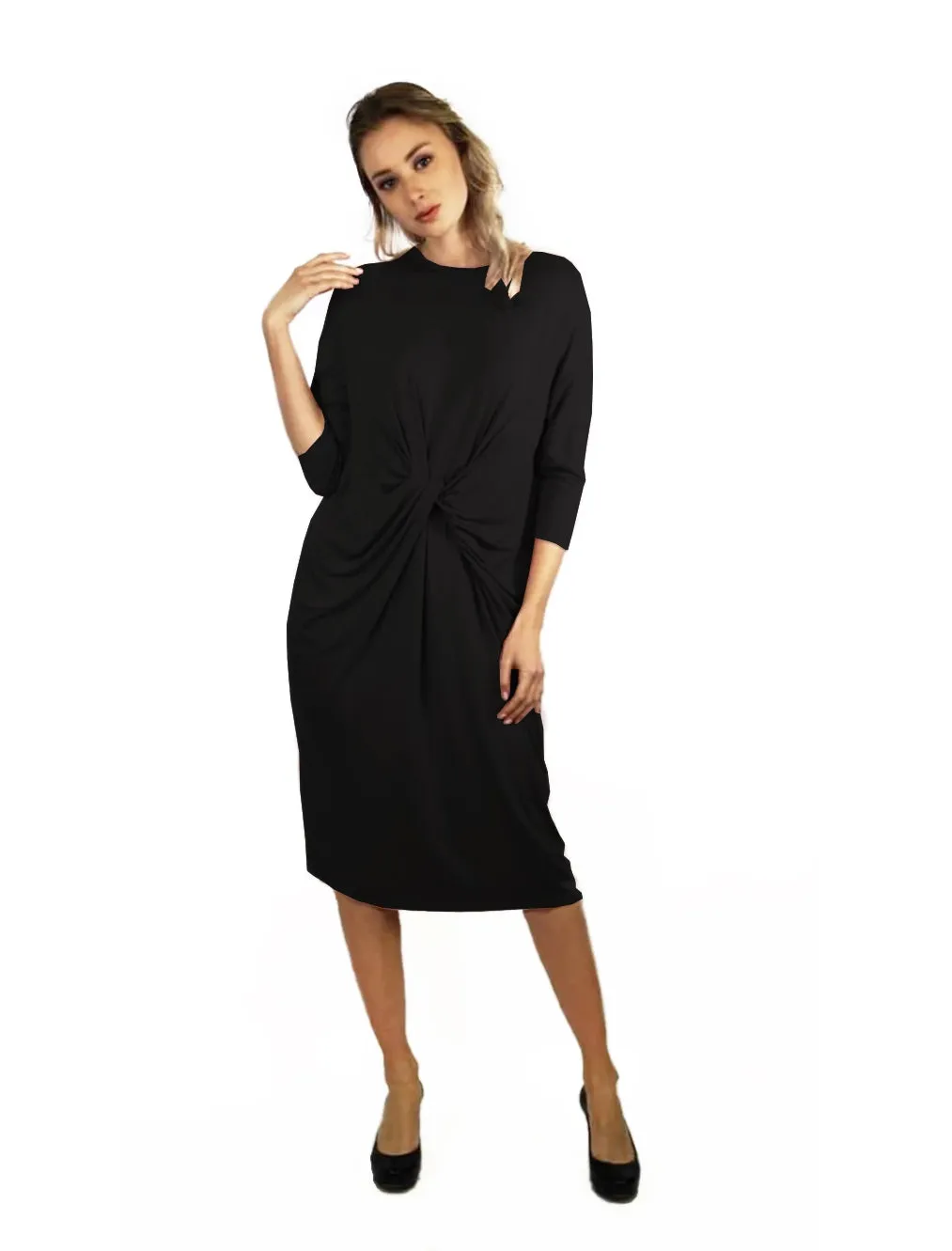 Womens Twisted Drape Front Comfy Dress