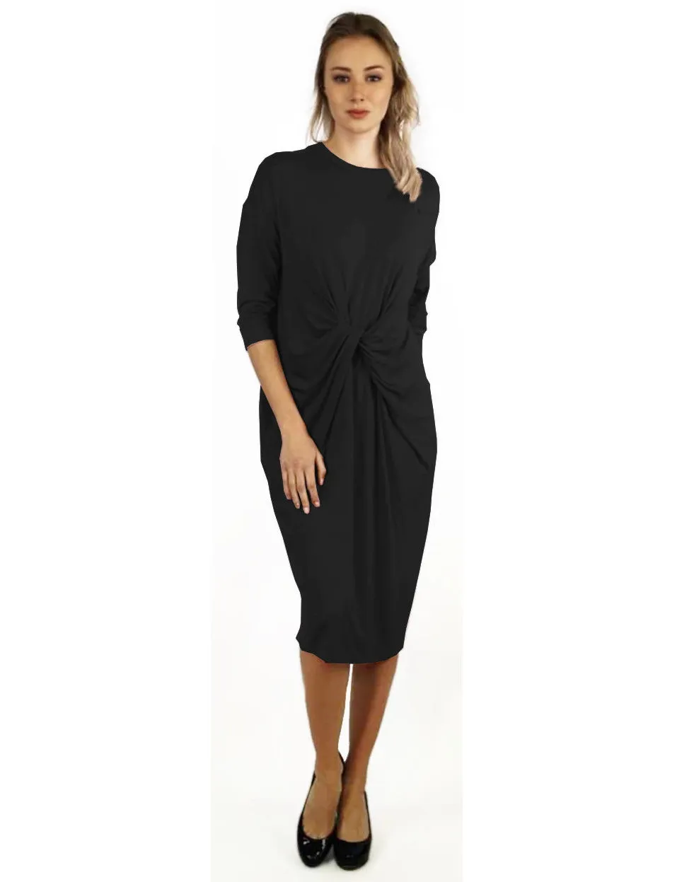 Womens Twisted Drape Front Comfy Dress