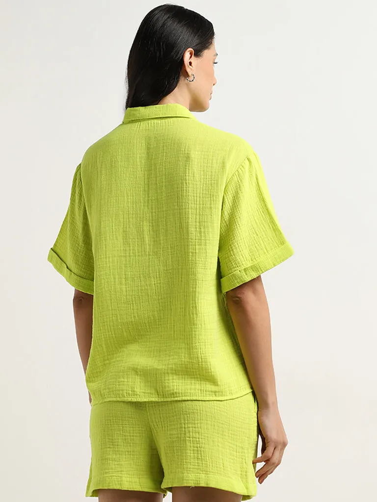 Wunderlove Lime Crinkle Textured Cotton Beach Shirt